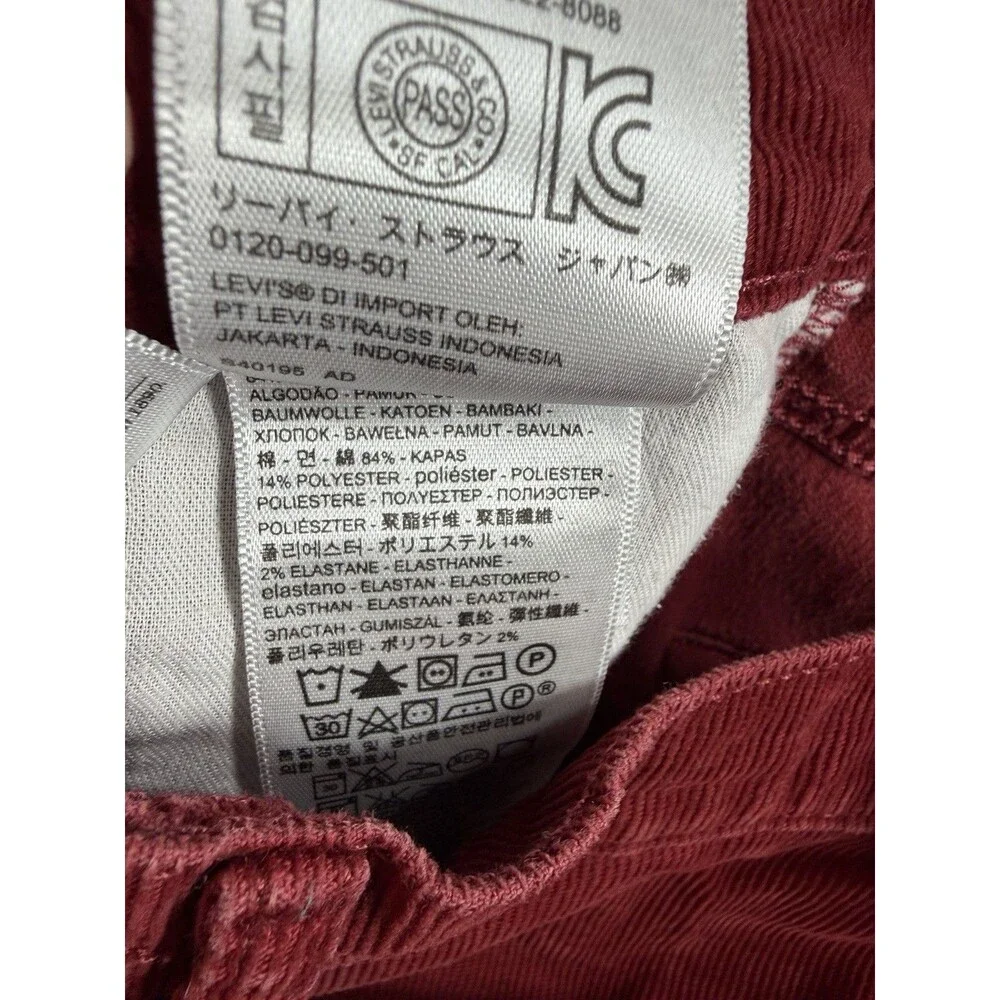 Levis 514 Corduroy Pants Mens 31x32 Red Straight Fit Stretch Trouser Casual Jean